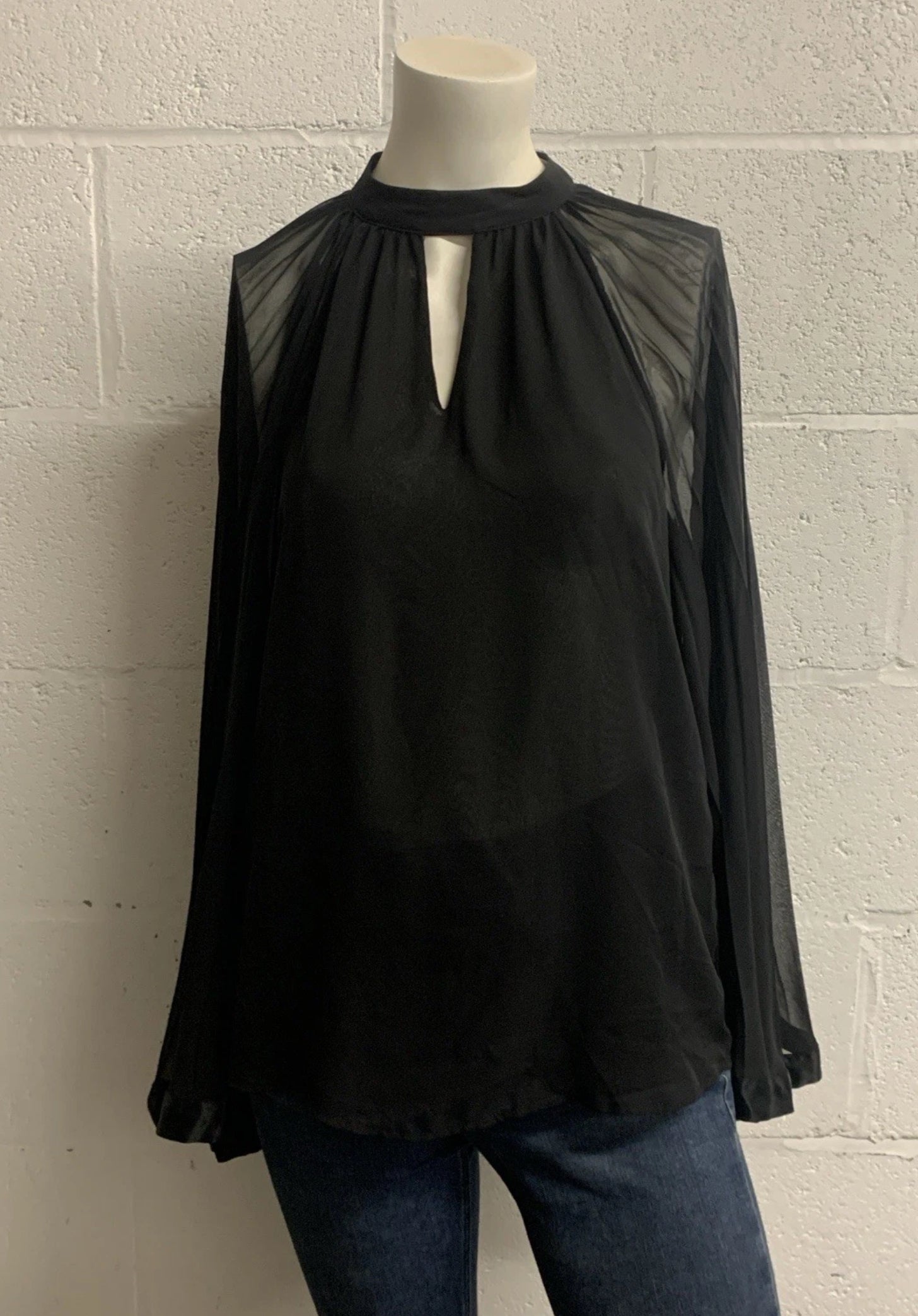 Mint Velvet Black Pleated Cape Sleeve Blouse UK S