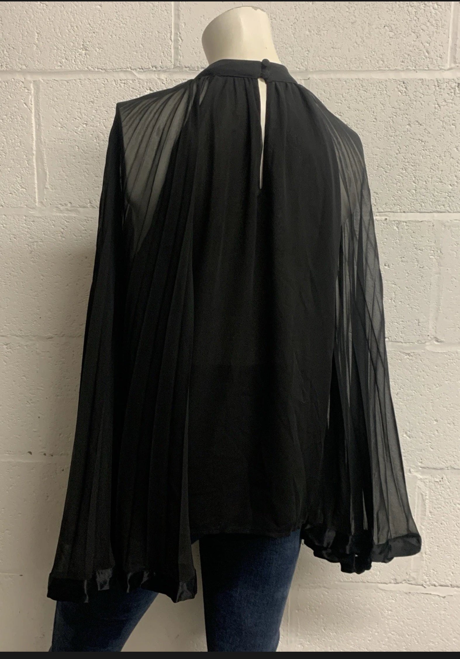 Mint Velvet Black Pleated Cape Sleeve Blouse UK S
