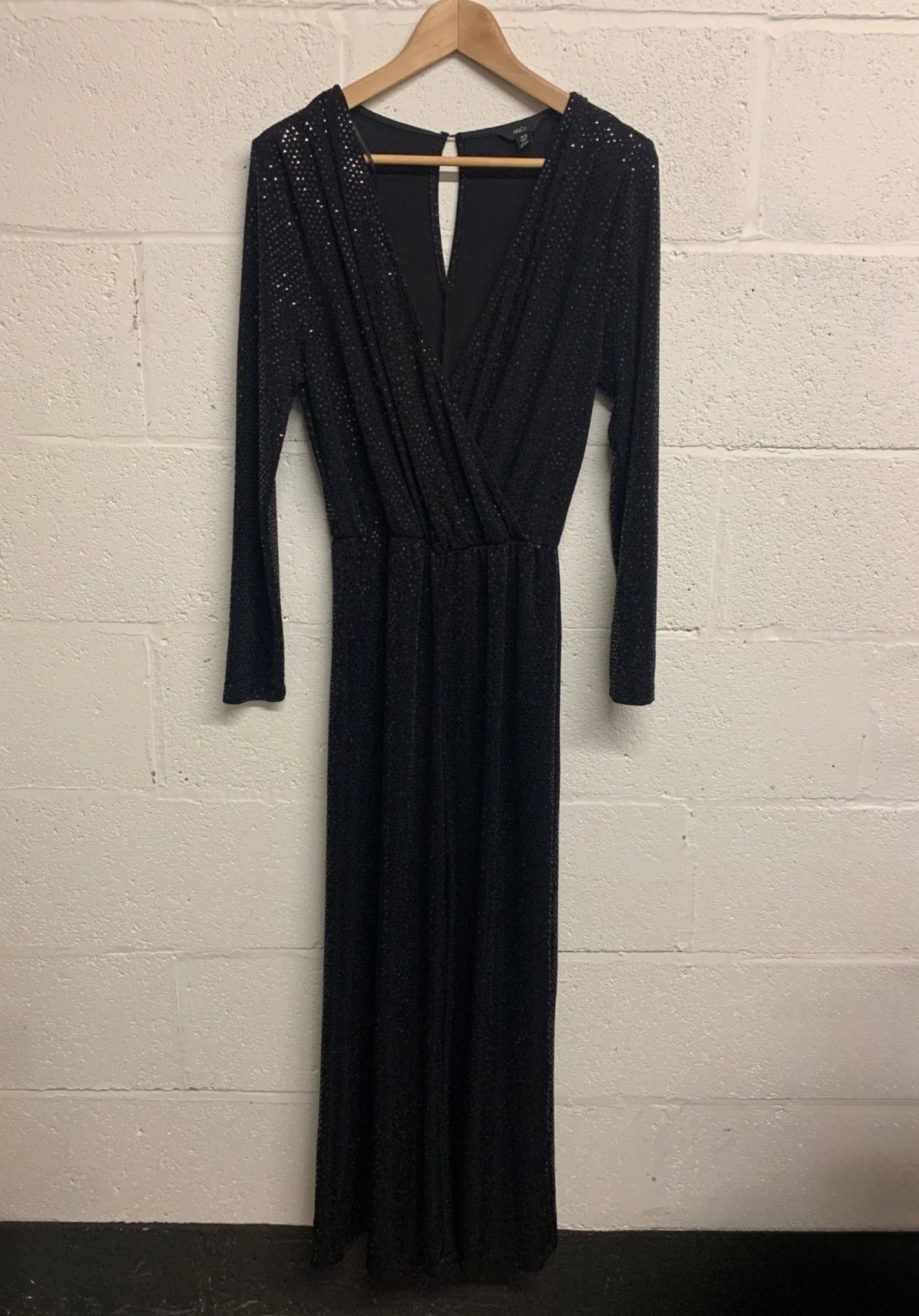 M&Co Black Sparkle Wrap Front Jumpsuit – UK 10