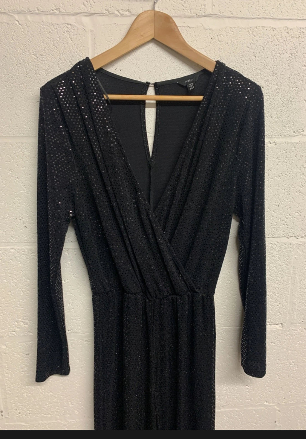 M&Co Black Sparkle Wrap Front Jumpsuit – UK 10