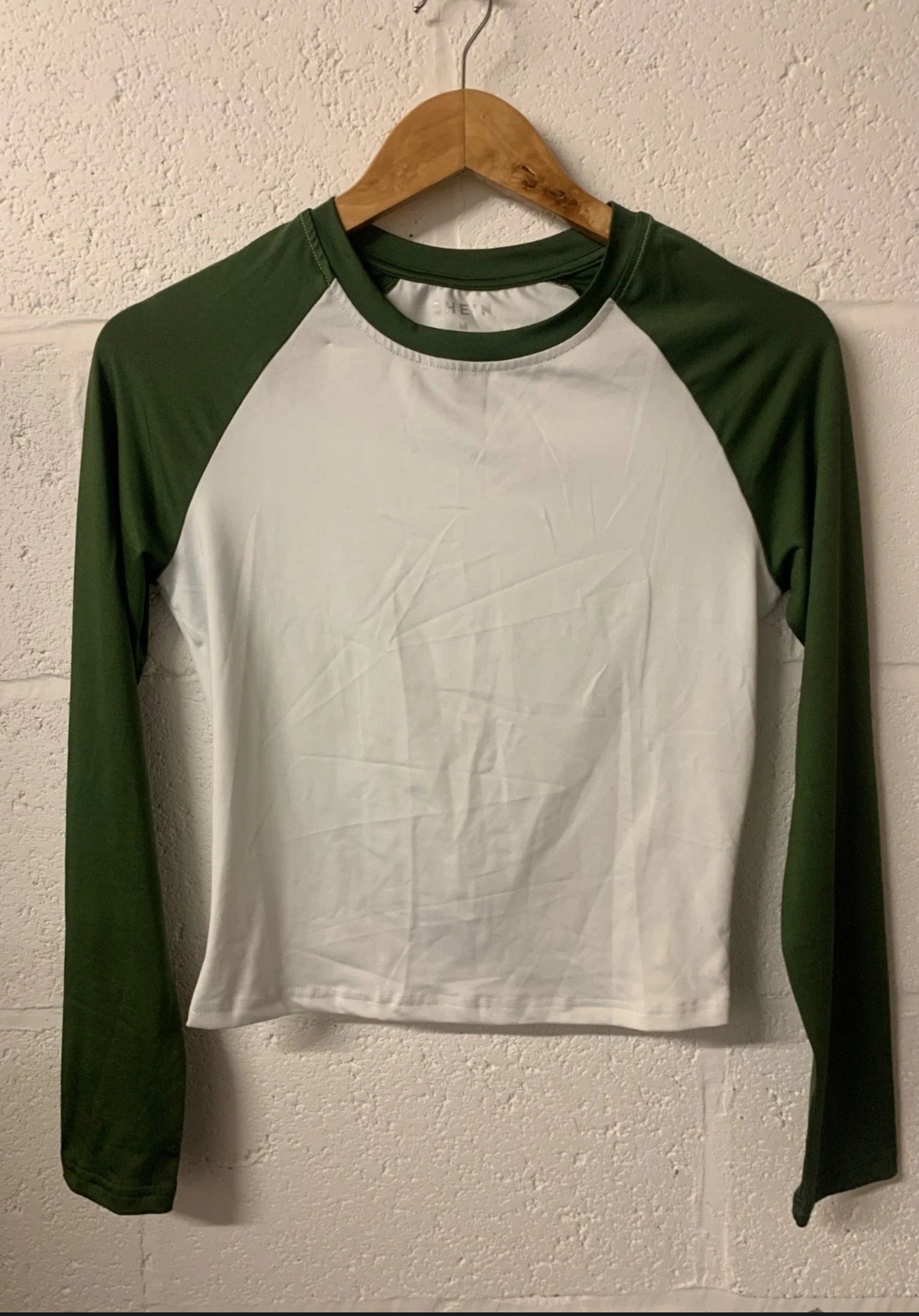 Shein Green & White Raglan Long Sleeve Top – Size M