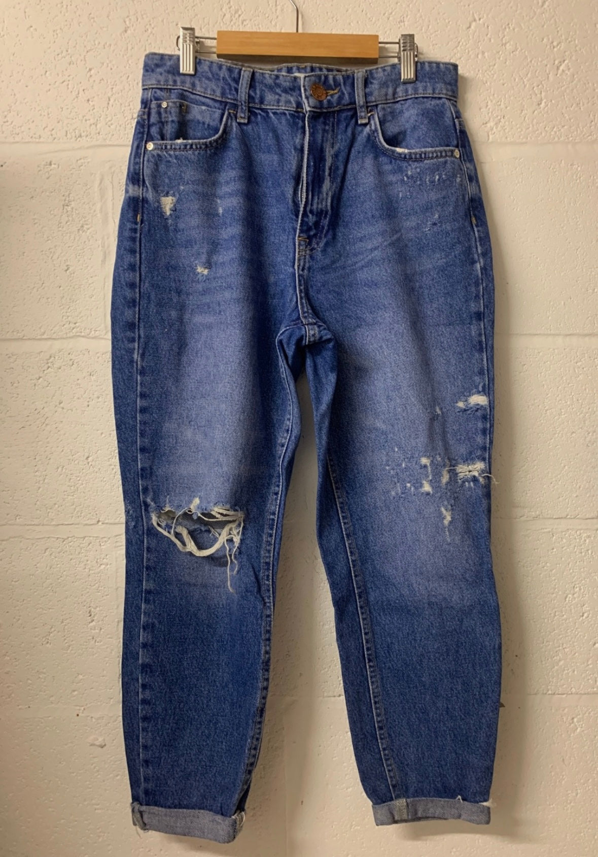 River Island Blue Distressed Mom Jeans – Short Leg UK 8S