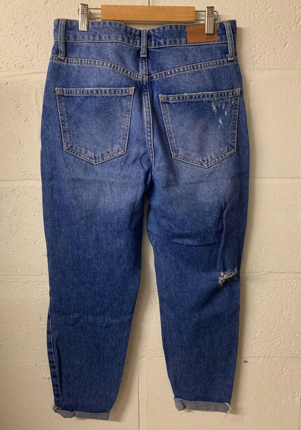 River Island Blue Distressed Mom Jeans – Short Leg UK 8S