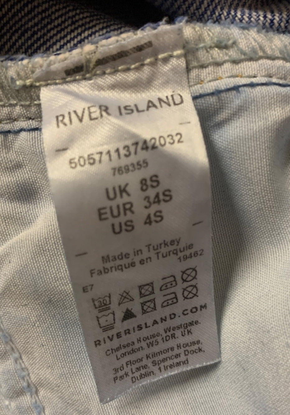 River Island Blue Distressed Mom Jeans – Short Leg UK 8S