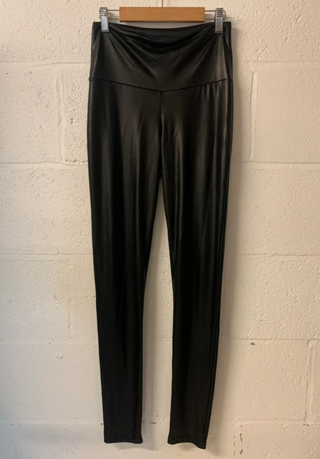 Mint Velvet Black Faux Leather High Waist Leggings UK S | Wet Look Stretch