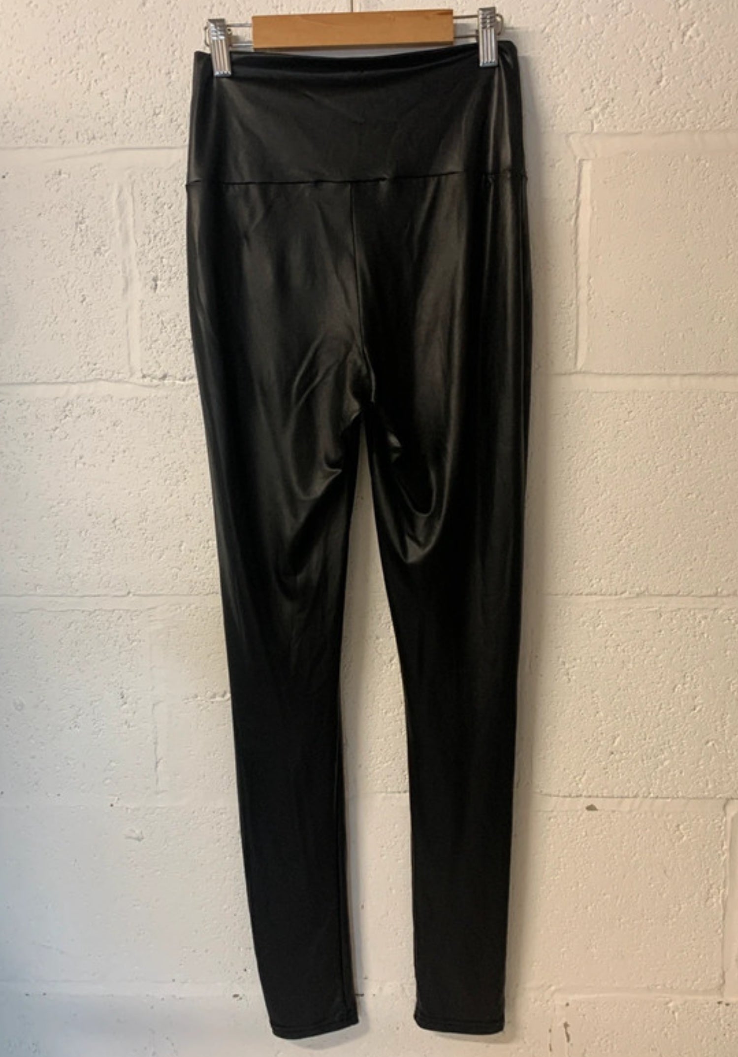 Mint Velvet Black Faux Leather High Waist Leggings UK S | Wet Look Stretch