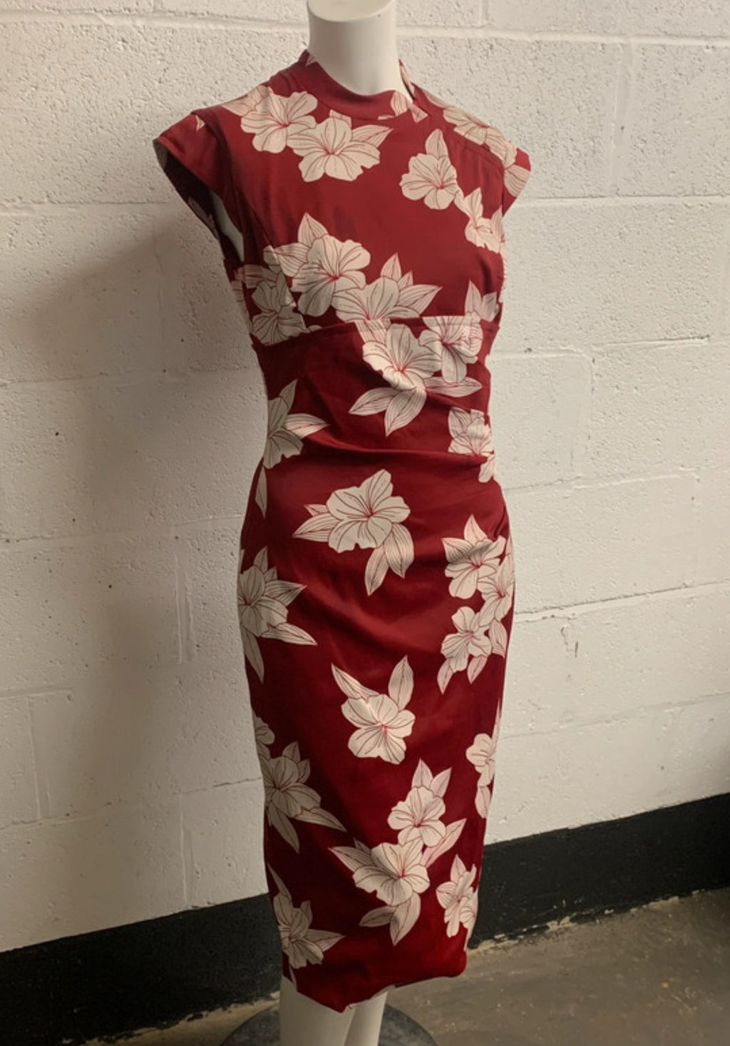 Karen Millen Red Floral Bodycon Midi Dress UK 12