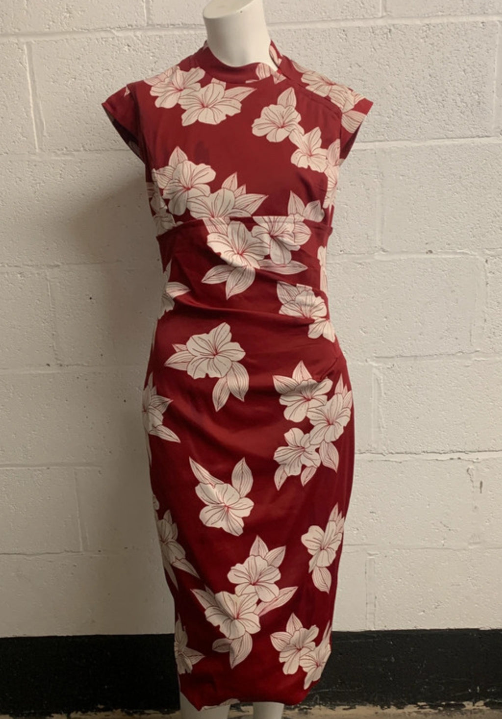 Karen Millen Red Floral Bodycon Midi Dress UK 12