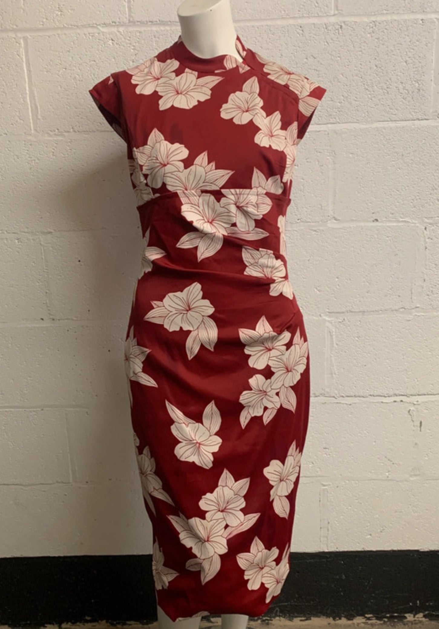Karen Millen Red Floral Bodycon Midi Dress UK 12