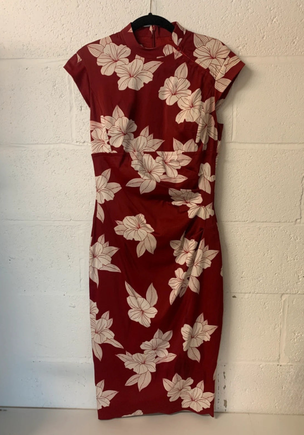 Karen Millen Red Floral Bodycon Midi Dress UK 12