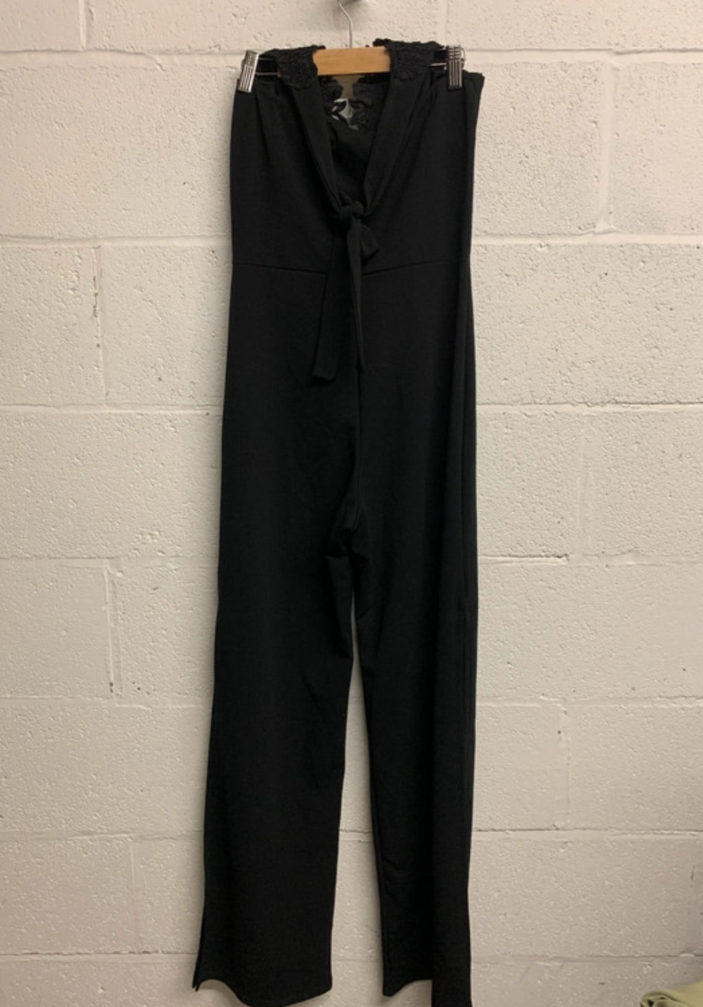 Quiz Black Halter Neck Lace Trim Wide Leg Jumpsuit