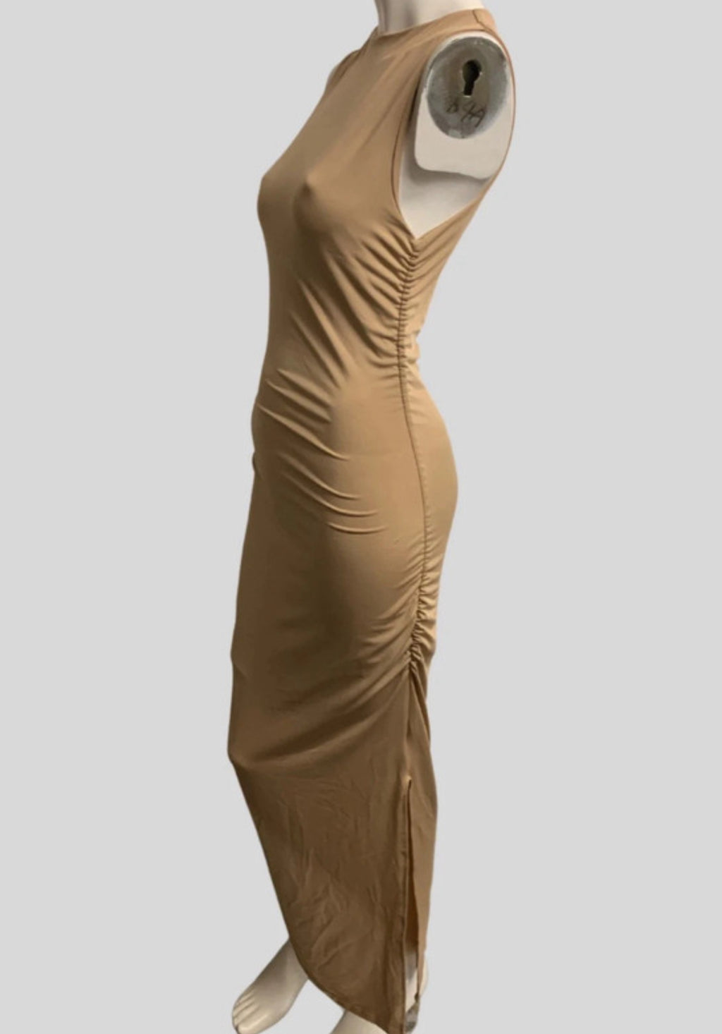 SHEIN Beige Ruched Side Bodycon Maxi Dress – Size S