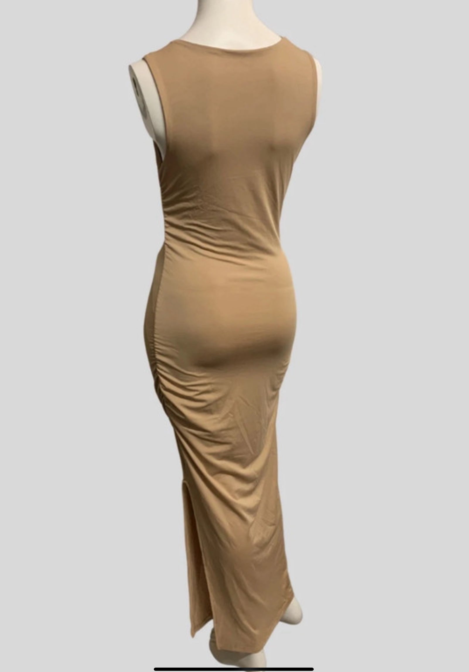 SHEIN Beige Ruched Side Bodycon Maxi Dress – Size S