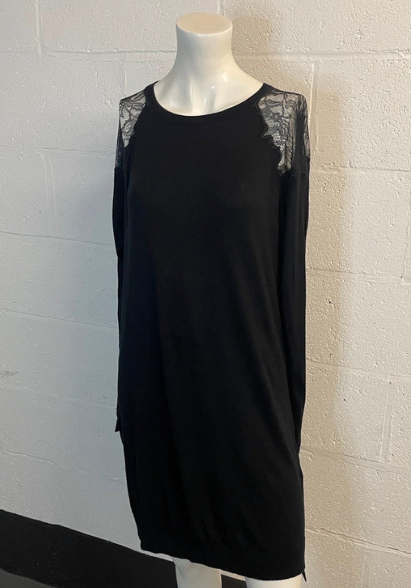 Whistles Black Lace Shoulder Long Sleeve Shift Dress – UK 12