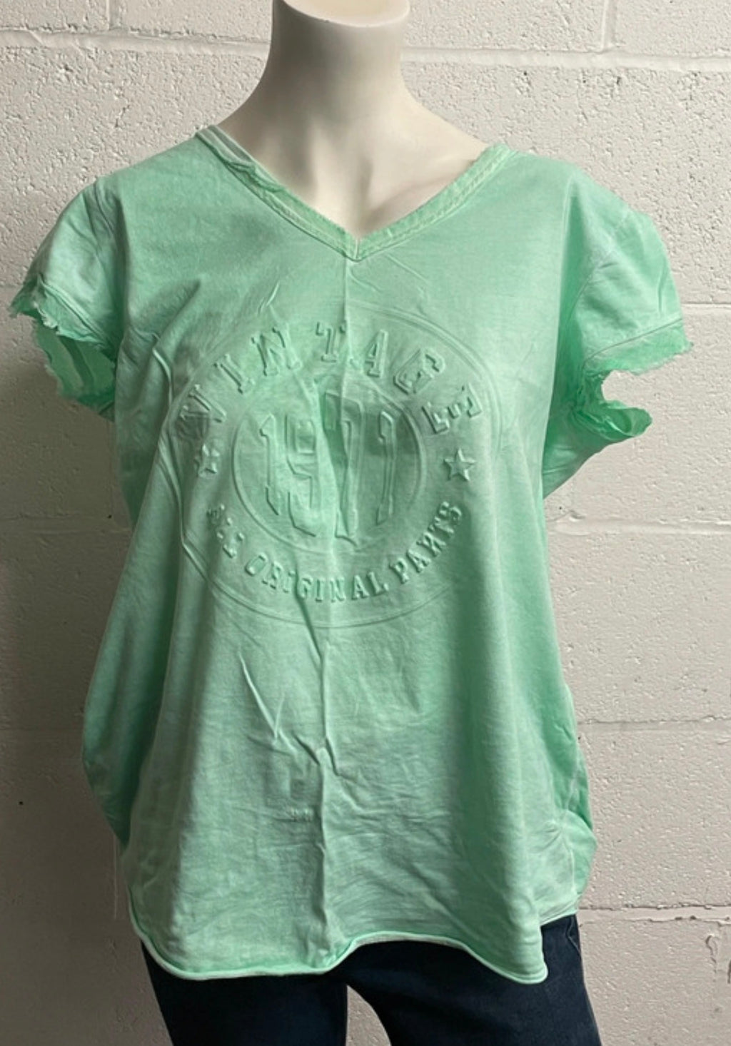 Made in Italy Mint Green Embossed Logo V-Neck T-Shirt | 100% Cotton