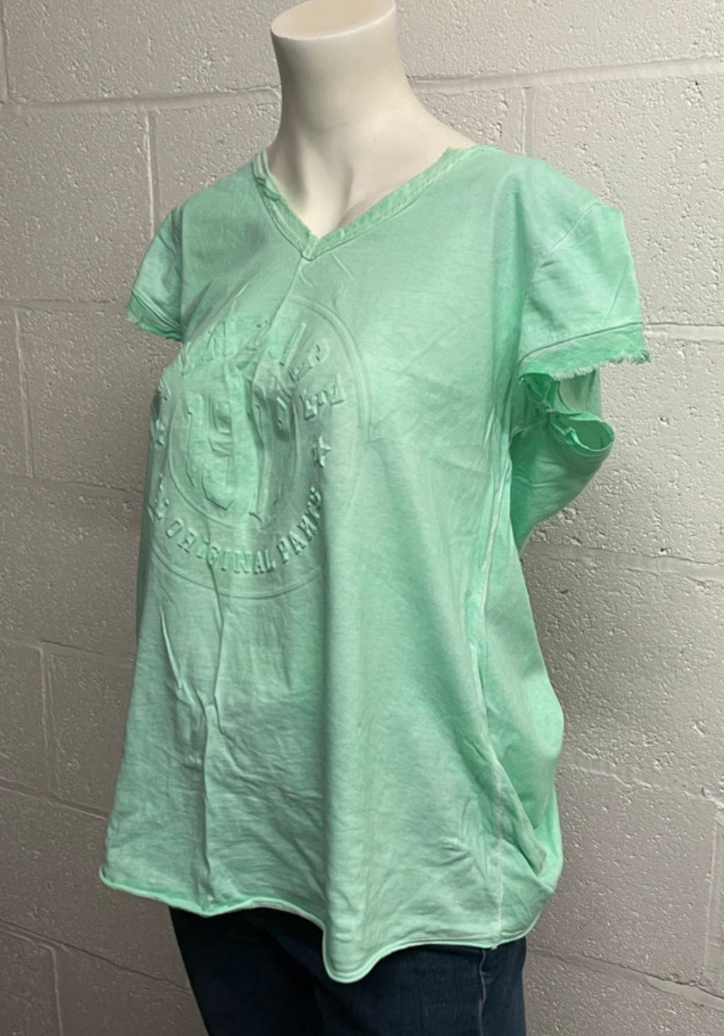 Made in Italy Mint Green Embossed Logo V-Neck T-Shirt | 100% Cotton