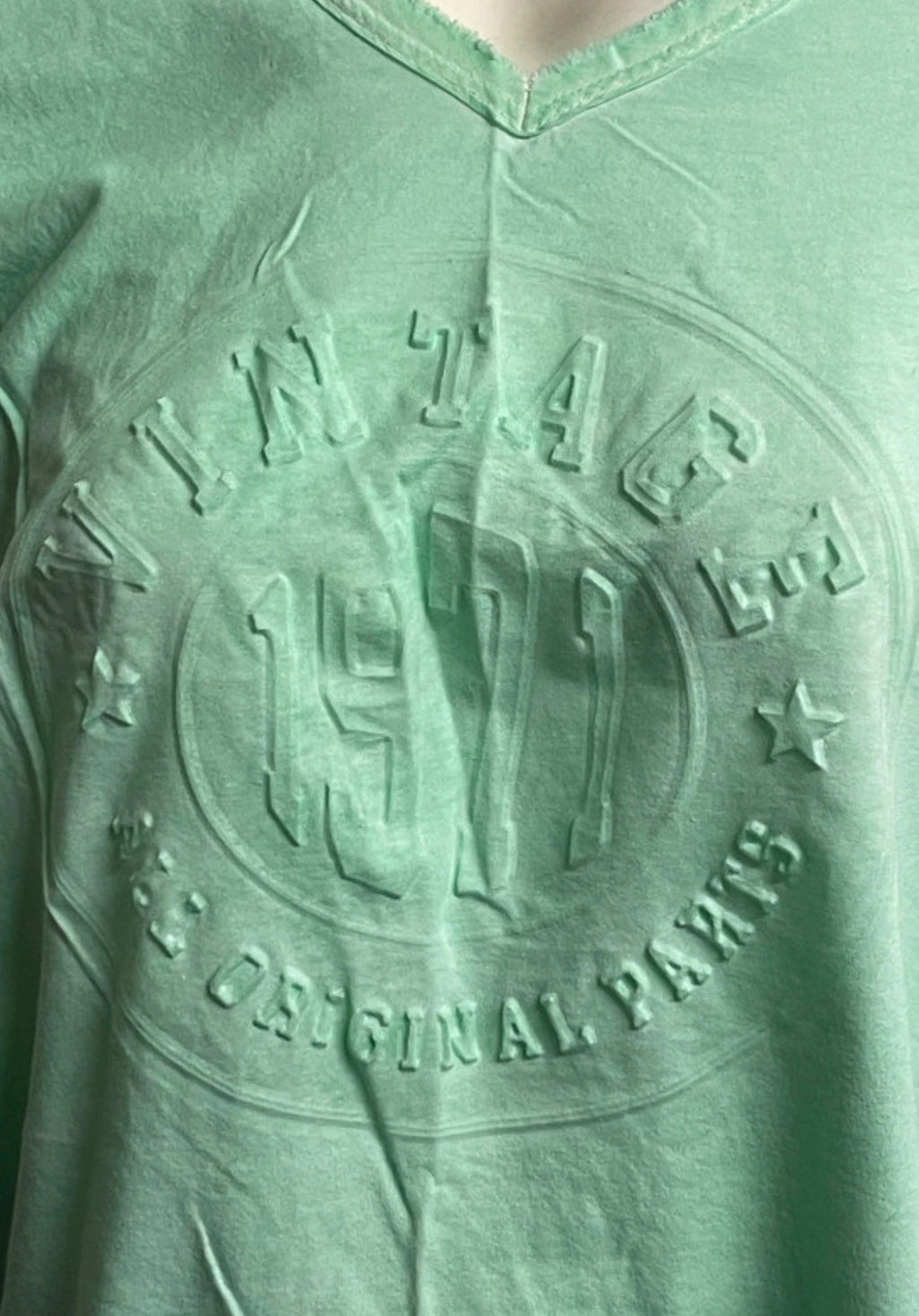 Made in Italy Mint Green Embossed Logo V-Neck T-Shirt | 100% Cotton
