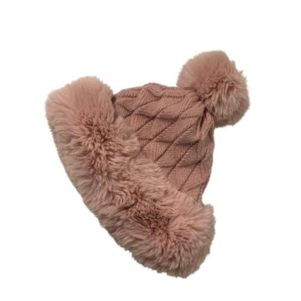 Crown de Louise Pink Cable Knit Faux Fur Bobble Hat (Single Pom)