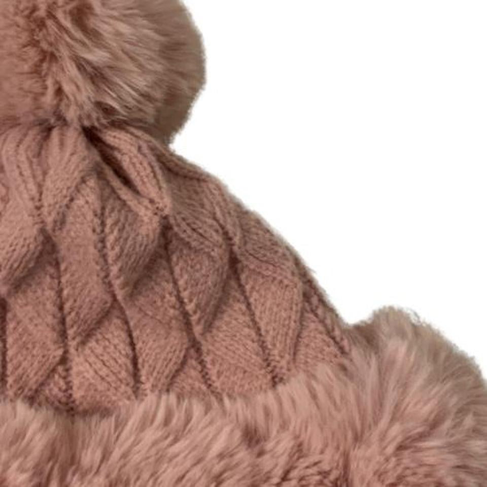Crown de Louise Pink Cable Knit Faux Fur Bobble Hat (Single Pom)