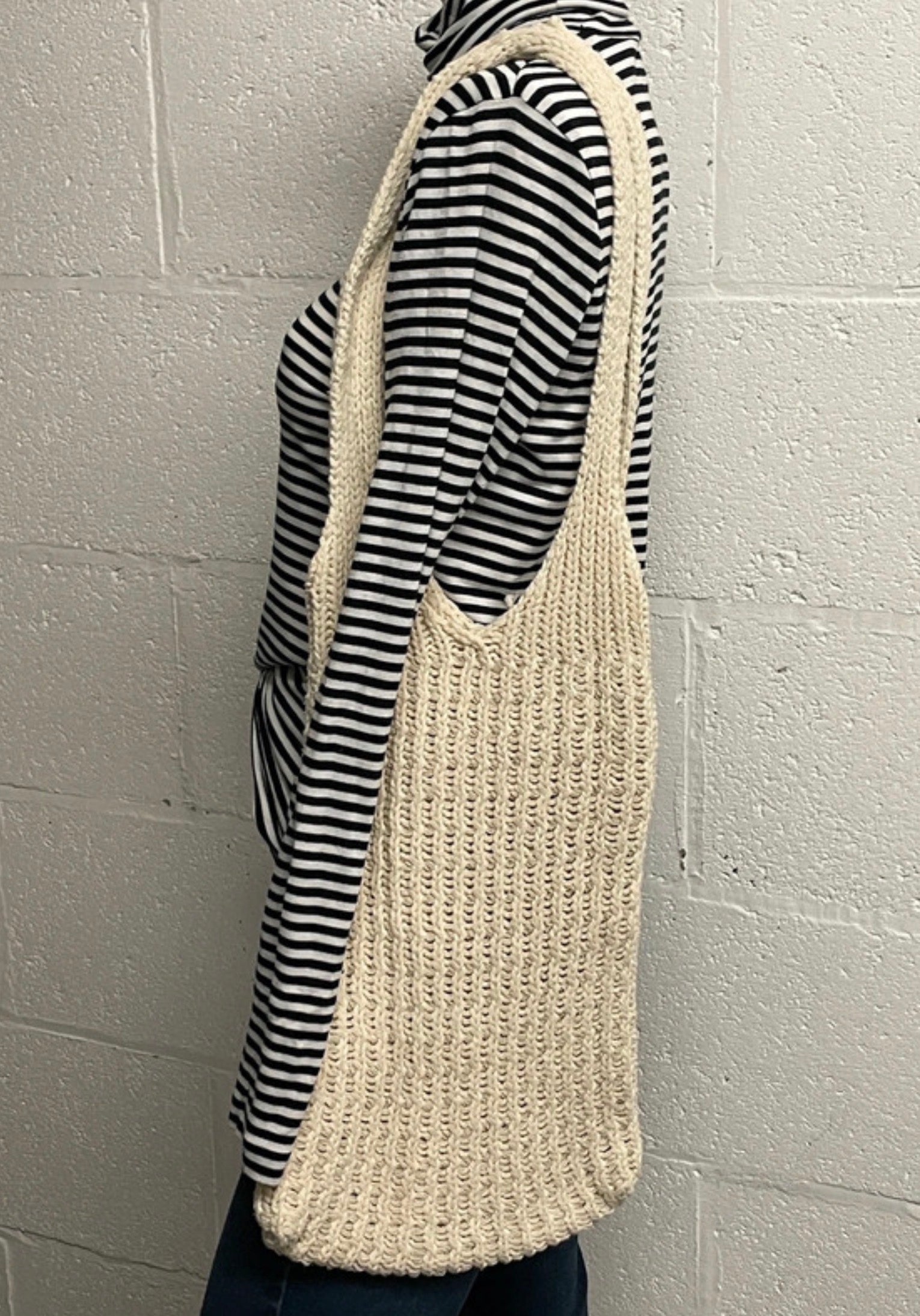 Beige Chunky Knit/Crochet Slouchy Shoulder Tote Bag