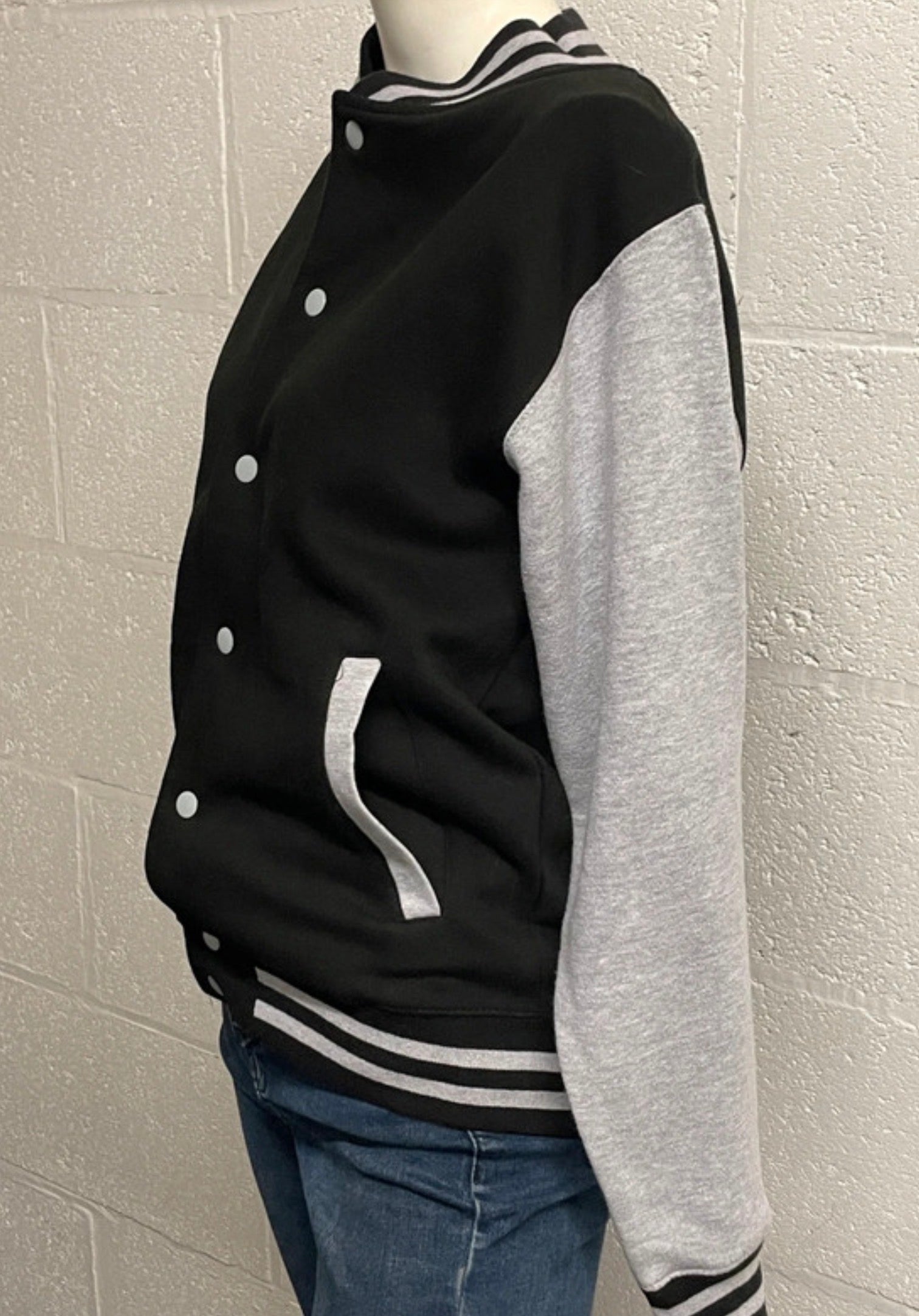 AWDis Varsity Jacket Black Grey Snap Button College Jacket Size S