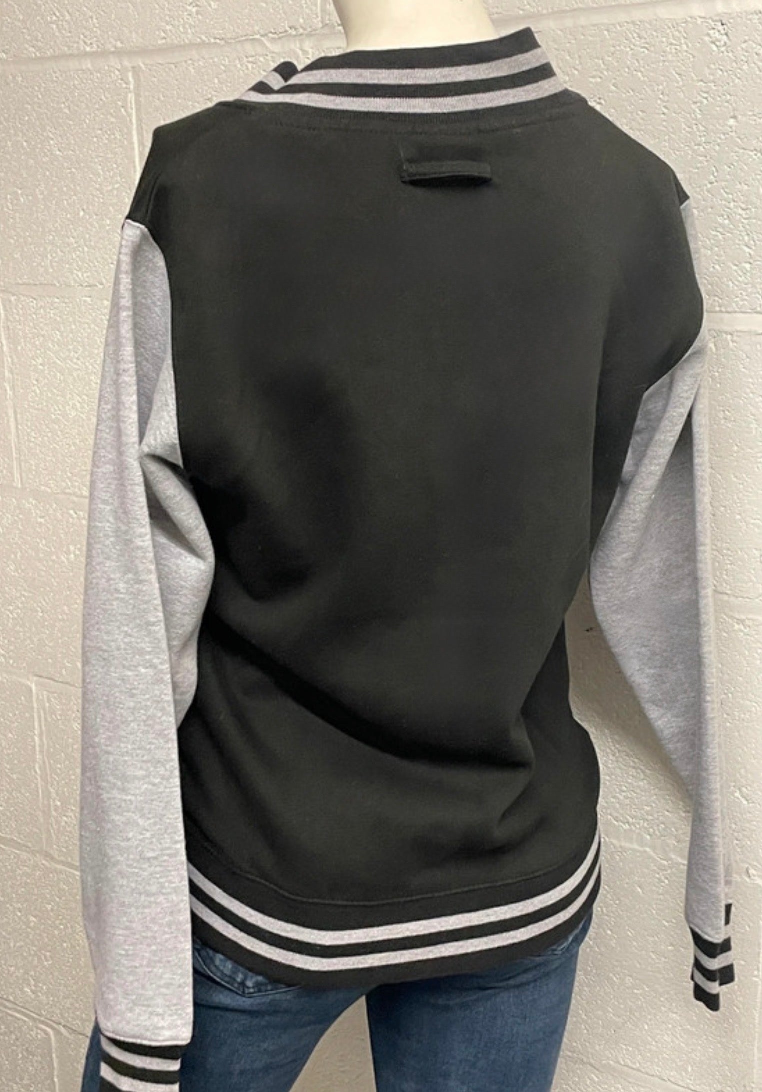 AWDis Varsity Jacket Black Grey Snap Button College Jacket Size S