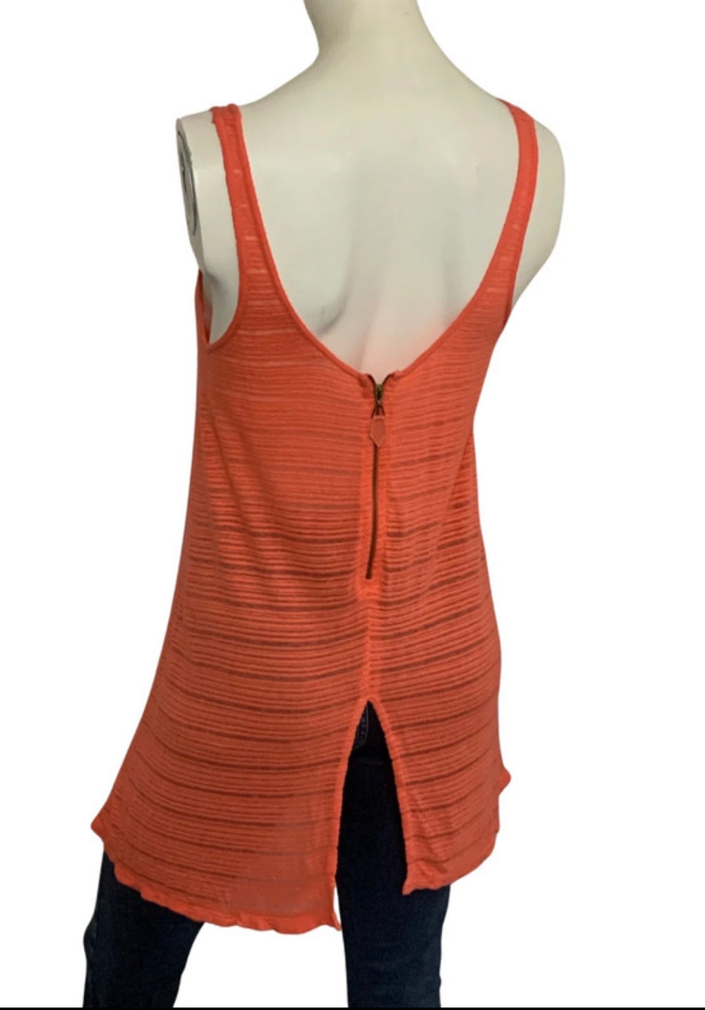 Zara W&B Collection Orange Textured Longline Tunic Top M Back Zip