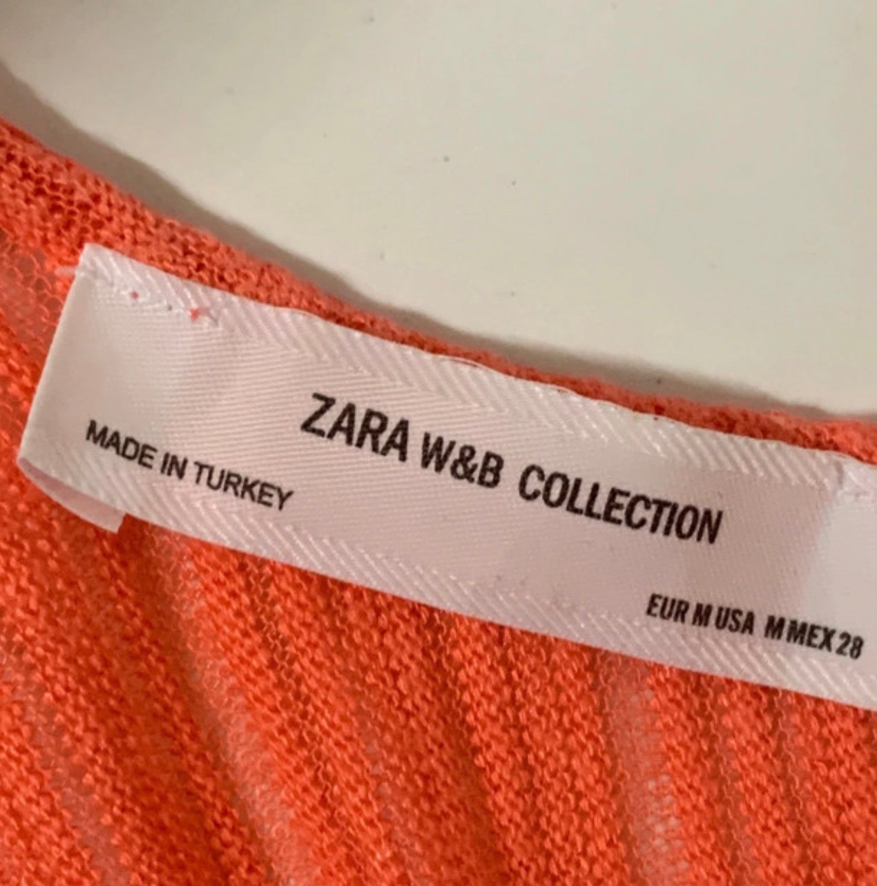 Zara W&B Collection Orange Textured Longline Tunic Top M Back Zip