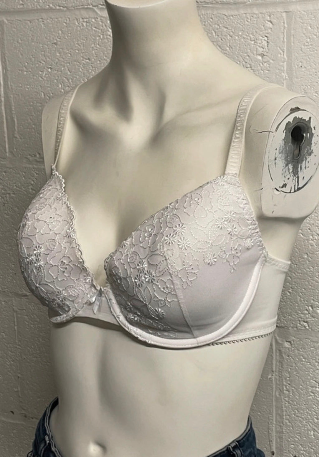 M&S White Lace Underwired Bra 32DD (70E) Floral