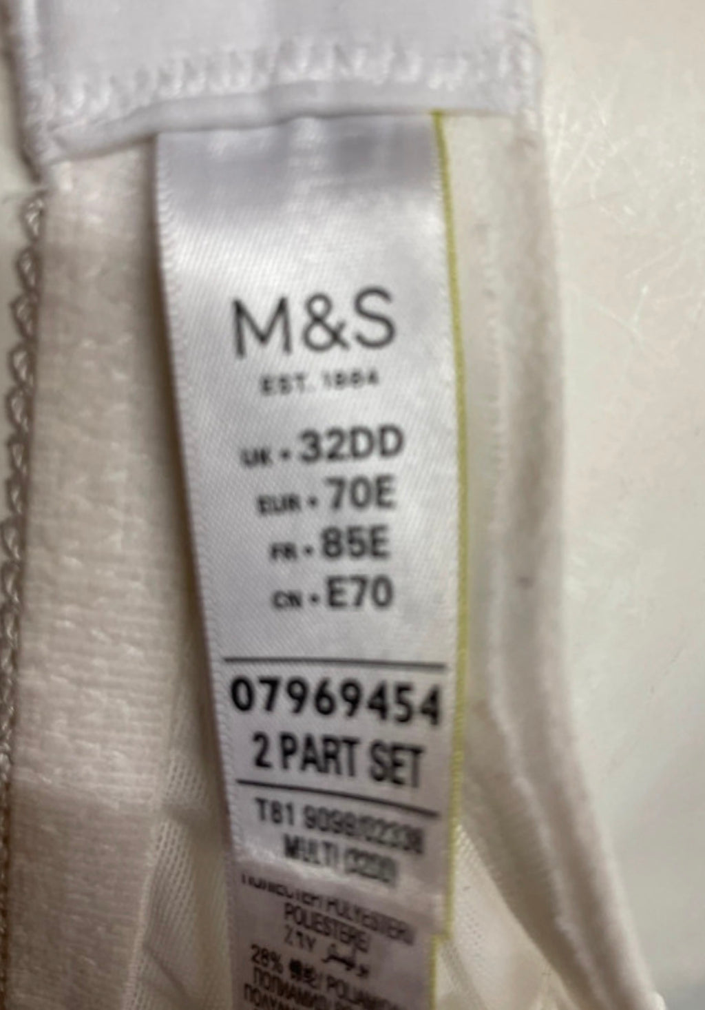 M&S White Lace Underwired Bra 32DD (70E) Floral