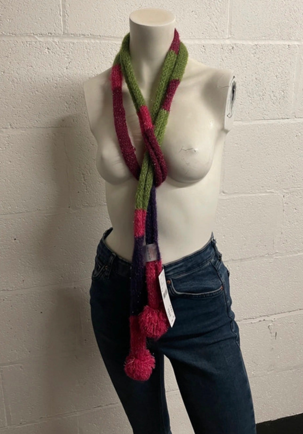 Urban Outfitters Sparkle Pom Pom Scarf Pink Green Purple One Size