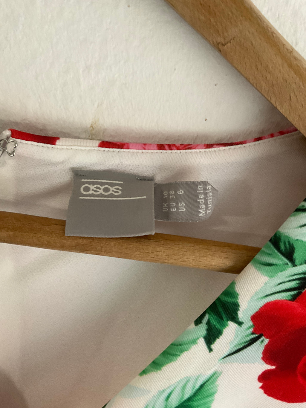 ASOS White Rose Floral Long Sleeve Mini Dress UK 10 (P2P 14”)