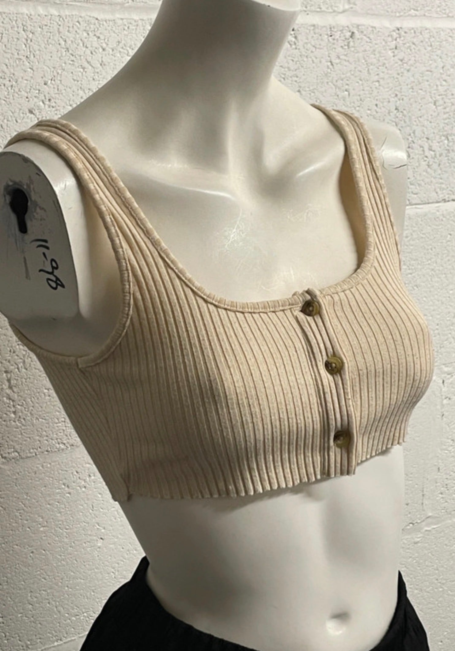 Topshop Beige Ribbed Button-Front Crop Tank Top | UK 6